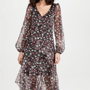ASTR The Label Dress. Fairfax Floral Ruffle Tiered Long Sleeve Midi Dress.